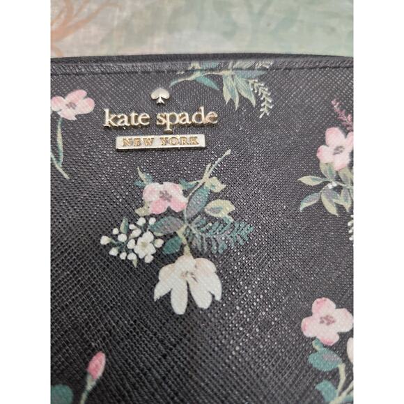 Kate Spade Staci Ditsy Buds Small Zip Around Wallet Black Pink 3.5 X 5 Inch - Picture 3 of 8
